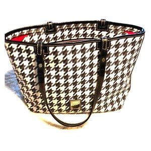 Leather satchel handbag houndstooth